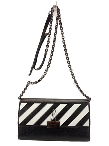 OFF-WHITE Shoulder Bag Binder Wallet On Chain 2 Way Leather Black Print Used