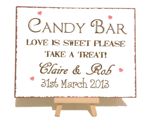 Personalised Candy Bar Cart Wedding Metal Vintage Shabby Chic Style Plaque Sign - Afbeelding 1 van 1