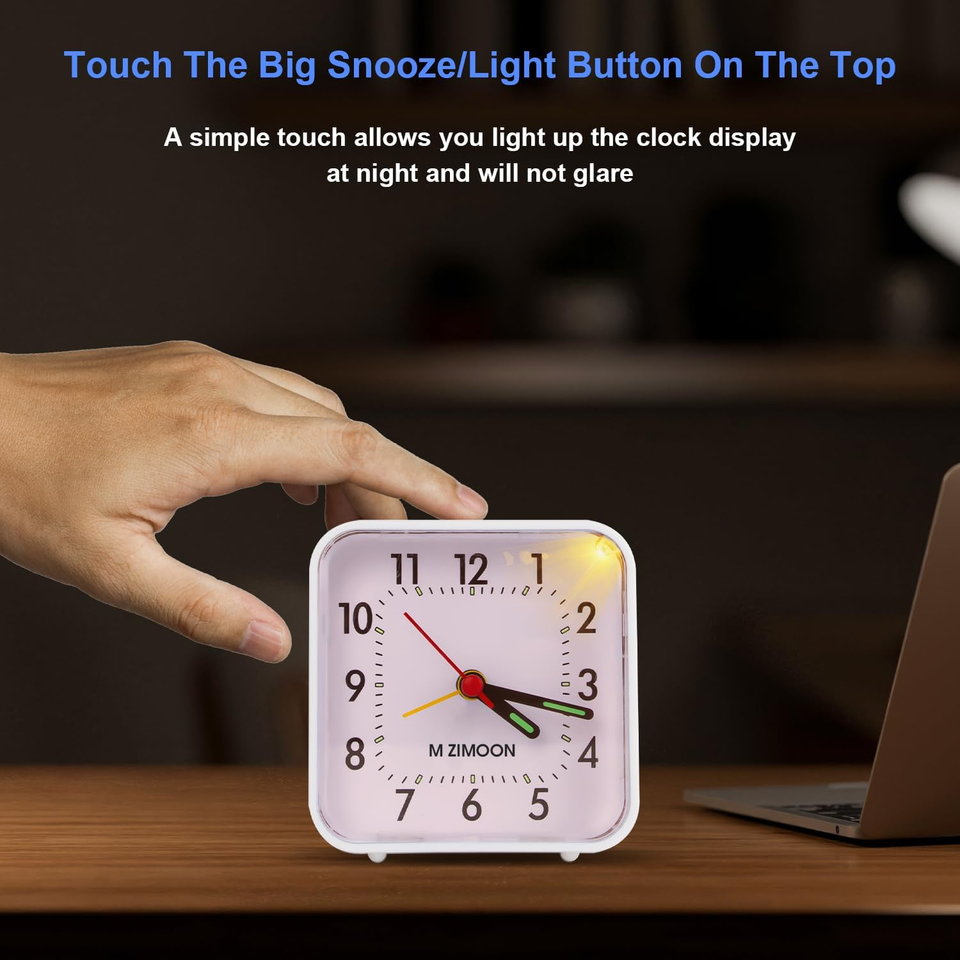 Silent Alarm Clock Bedside Non Ticking Battery Powered Silent Analogue