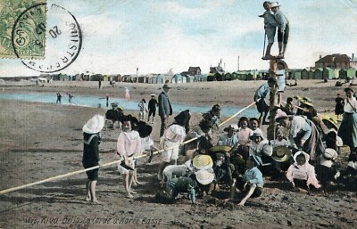 CPA 14 ca. Bayeux Ouistreham RIVA-BELLA Das Seil bei Ebbe 1907 belebt
