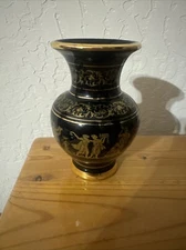 Vintage Greek Vase 24 KT Gold ceramic Hand Made in Greece 6 In Tall