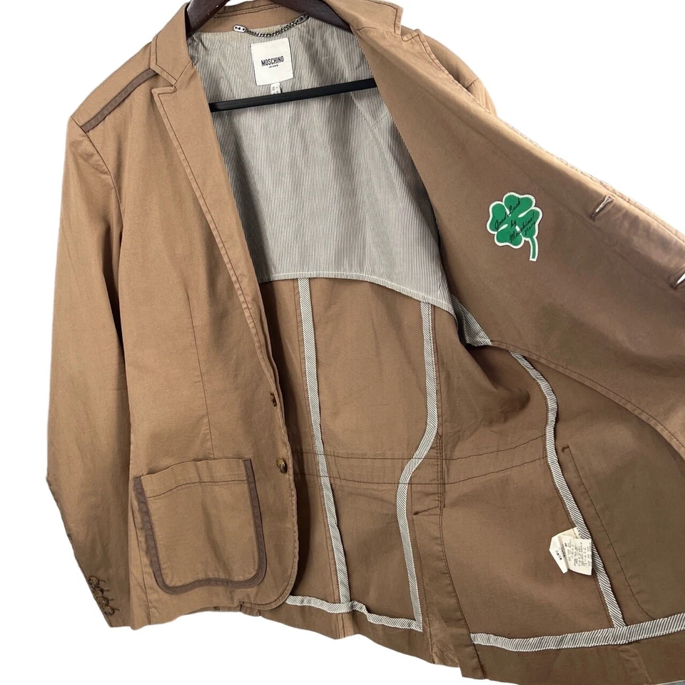 Blazer Moschino Jeans Uomo Algodón Tostado Borde en Contraste Hombres Talla 50 IT / 40 EE. UU. Foto 4 de 4