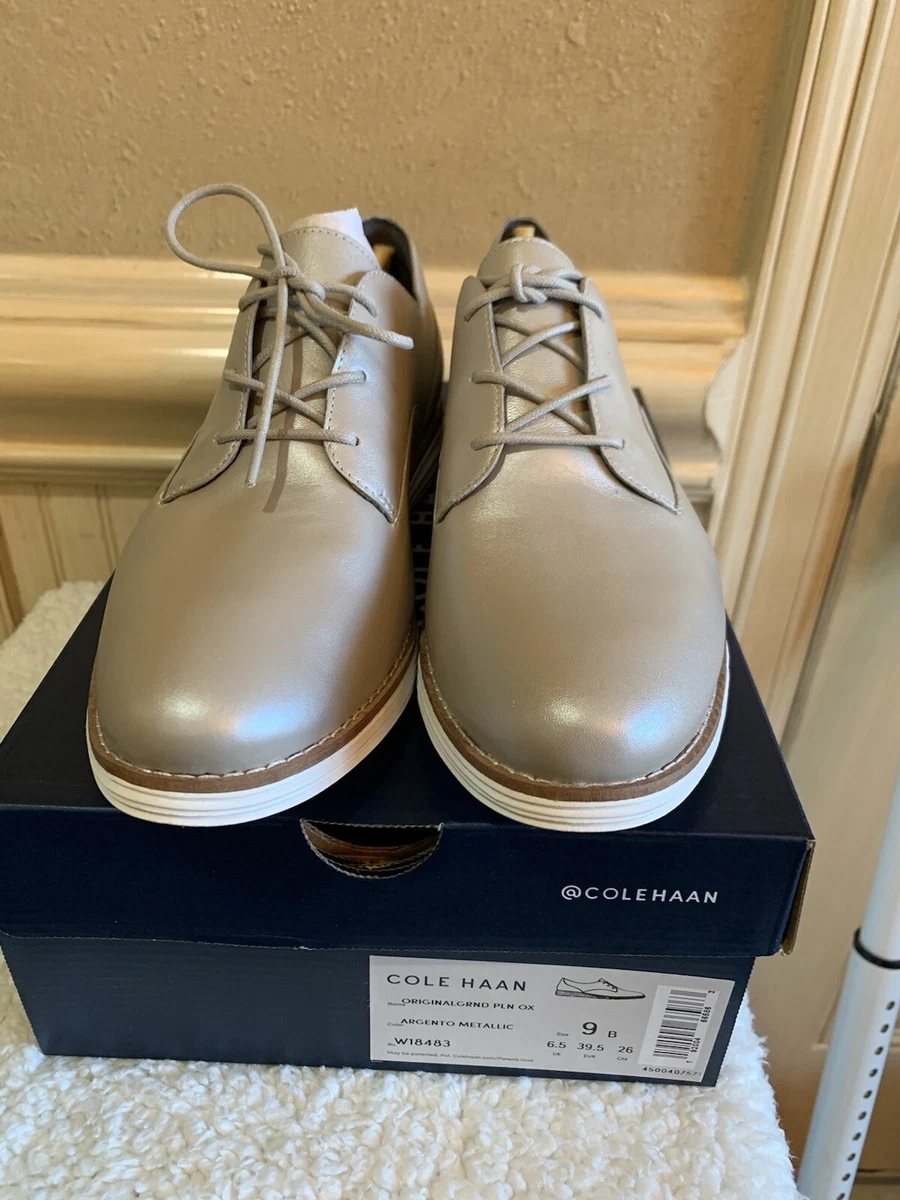 NWT Cole Haan Original Grand Plain Leather Metallic Oxford Argentine Womens 9