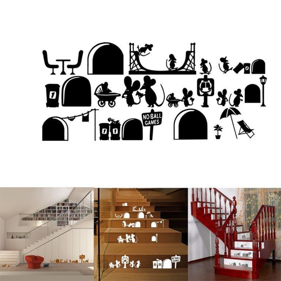 2pcs Creative DIY Decal Cartoon Mice Wall Stickers Adhesive Wallpaper