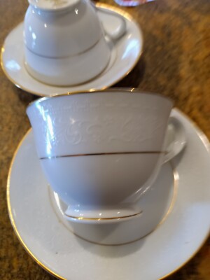 2 NORITAKE CUPS & SAUCERS GUENEVERE PATTERN 6517, VINTAGE PERFECT