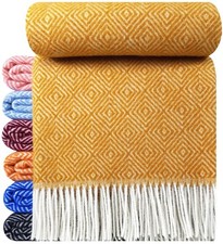 Wolldecke 100% Schurwolle Wohndecke Tagesdecke Plaid 140x200cm Tirol-V Senf/Gelb