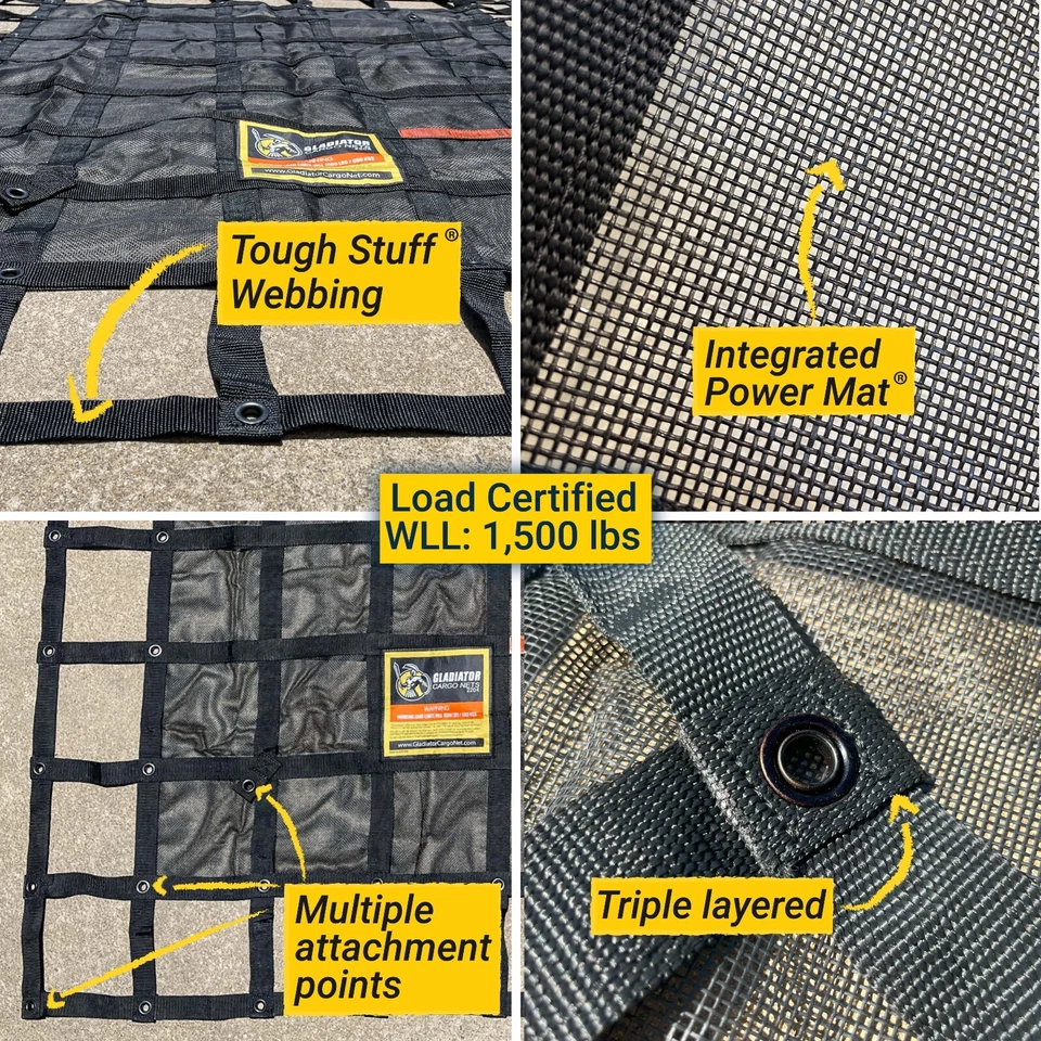 Gladiator Cargo Net-Heavy Duty Pickup Truck Cargo Net - (MGN-100) | 6.75' x 8' - Image 3 of 4