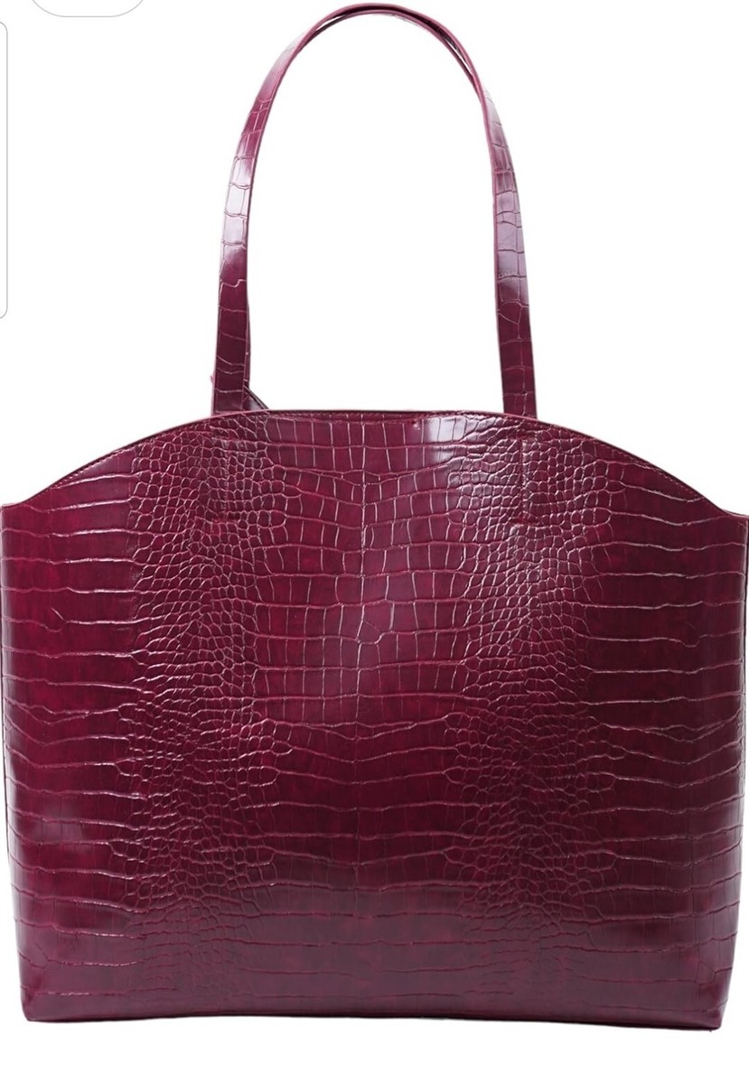 Crocodile Pattern Shoulder Bag with Detachable Pouch Bag, Stylish