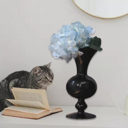 Vase fleur en verre esthétique noir pièce maîtresse pour - Photo 1/6