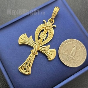 Authentic EGYPTIAN ANKH CROSS GOLD PLATED PENDANT 18" 20" 24" CUBAN CHAIN NECKLACE JEWELRY