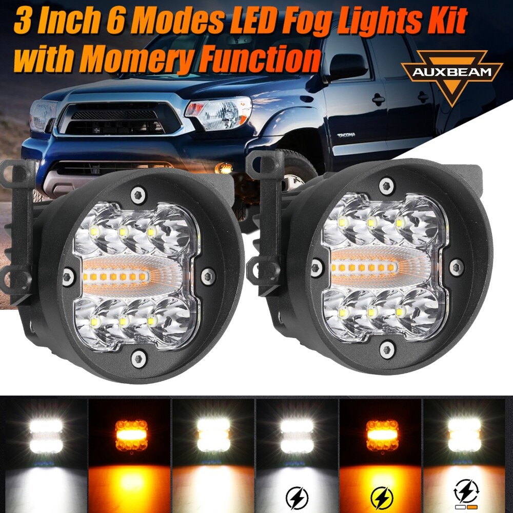 For Toyota 4Runner Tacoma Tundra Auxbeam LED Fog Light Pods White/Amber 6 Modes