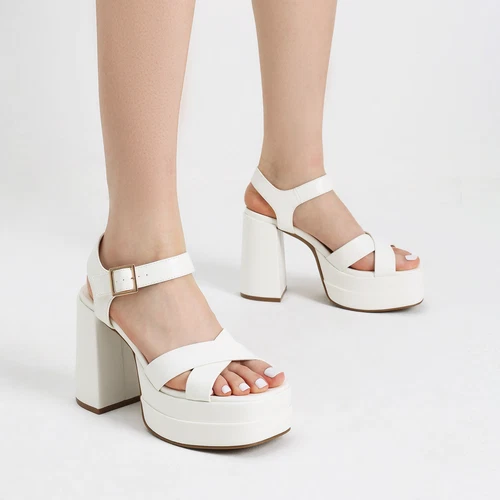 Women Heel Sandals Y2K Platform Chunky Block Ankle Strap Open Toe Party Sandals - Picture 13 of 30