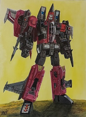 Transformers Decepticon Jet THRUST Original Fan Artwork Watercolor 