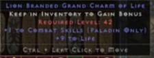  D2 D2R Diablo II Resurrected - 9 x Lion Branded Grand Charms +1 Pally Combat NL