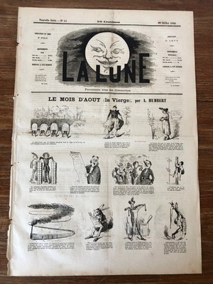 Satirische Zeitung DER MOND Nr 21 (1866) Karikatur DER MONAT AUGUST Die Jungfrau