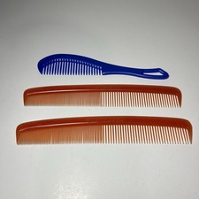 VTG Unbreakable Set of 3 Purse Size Hair Combs Plastic Red Blue Travel 6.75