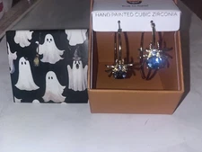 True to Form Spider Sparkle Hoop Earrings NIB