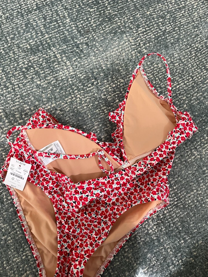 Новый с Ярлыками! Милый J. Crew маленький бикини верх и высокая талия низ красный цветочный ($54,50) - Изображение 4 из 4