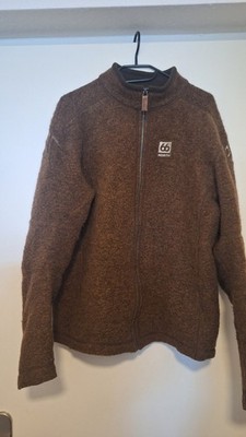 66 North Iceland Strickjacke Kaldi Sweater, 75% Wolle, Braun/Ocker Gr. L