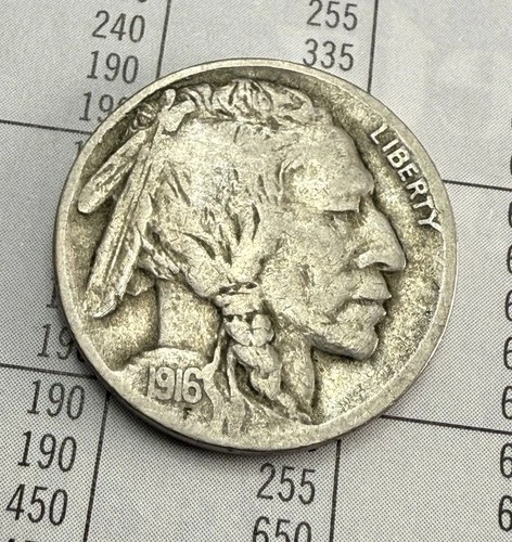1916 5C Buffalo Nickel- Fine Circulated Earlier Date of Series Hole Filler