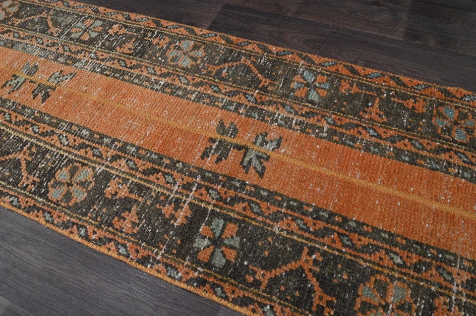 Vintage Turkish Runner Rug 2x9ft ORANGE Handmade Anatolian Oushak Hallway Wool - Image 3 of 4