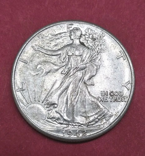 1942 Walking Liberty Half Dollar Double Die Reverse, uncirculated condition.