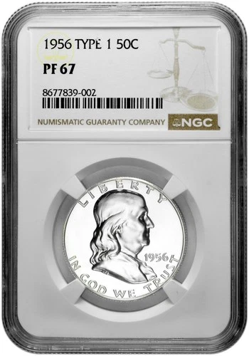 1956 Type 1 50C Proof Silver Franklin Half Dollar NGC Graded PF 67 in New Holder
