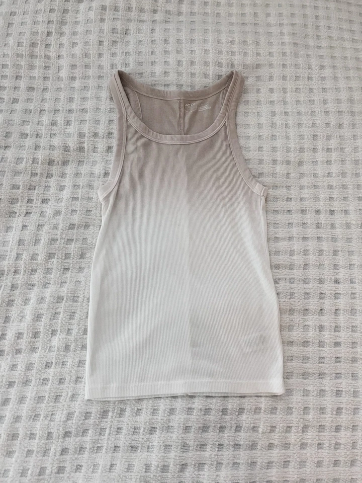 Aerie White Ombre Fade Ribbed Tank Top Boat Neck Racerback XS Neutral - Image 2 of 4