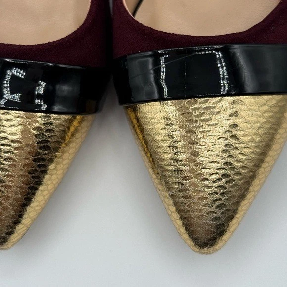 Monroe and Main Elegant Burgundy Snake Cap Gold Pump Low Heels Size 8.5 M - Image 4 of 4