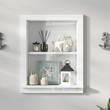 2-Tier High Gloss White Solid Wood Shower Niche Modern In-Wall Bathroom Storage
