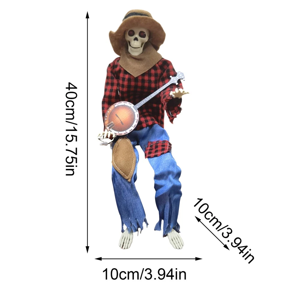 2025 Animado Esqueleto Tocando Banjo Halloween Prop Joint Ajustable Musical Prop Foto 2 de 4