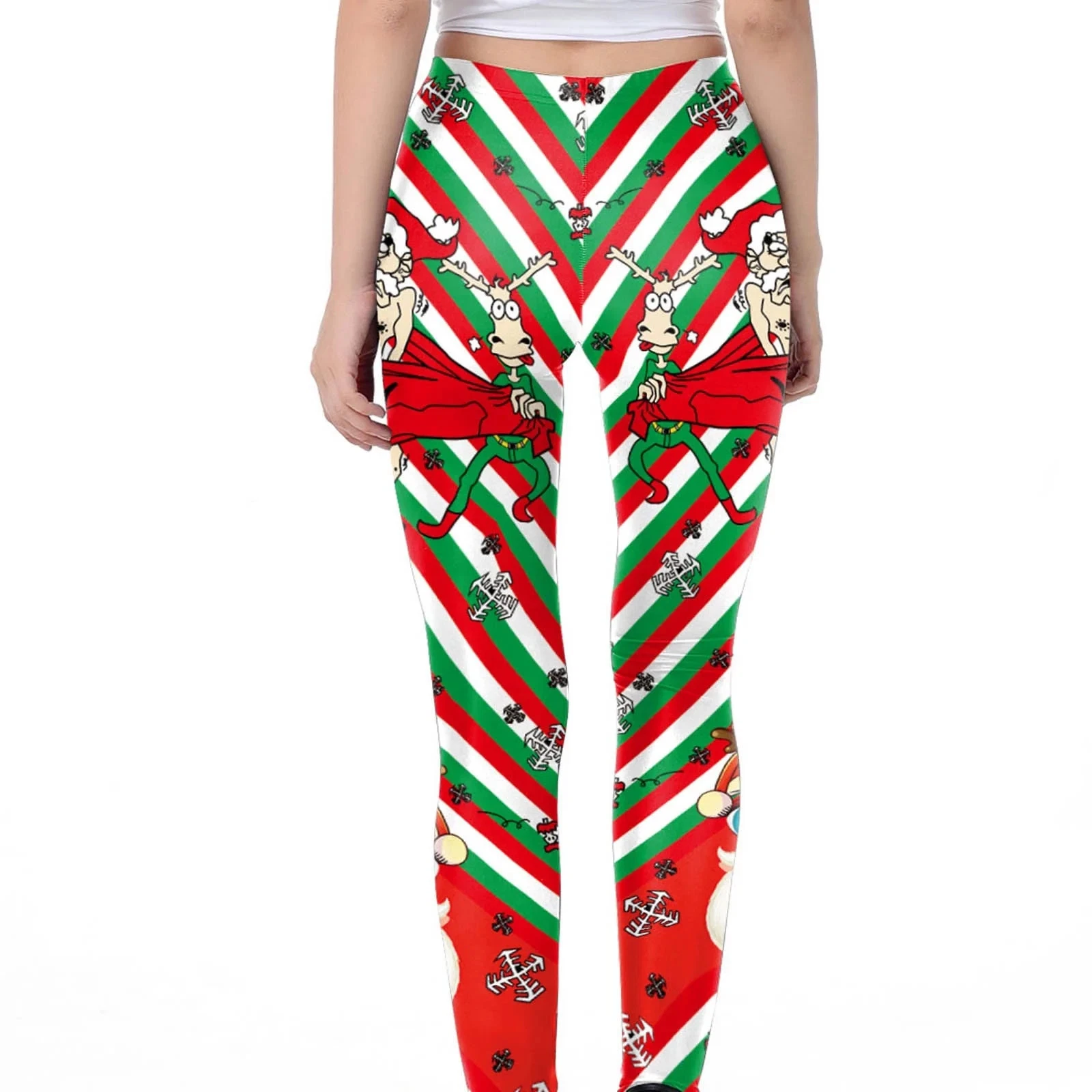 Women's Xmas Yoga Pants Deer Snowflake Print High Waisted Workout Legging