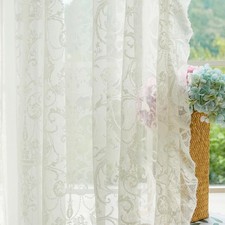 Lace Ruffle Curtains 2 Panels - Elegant Floral Sheer Curtains 72 Inch Length for