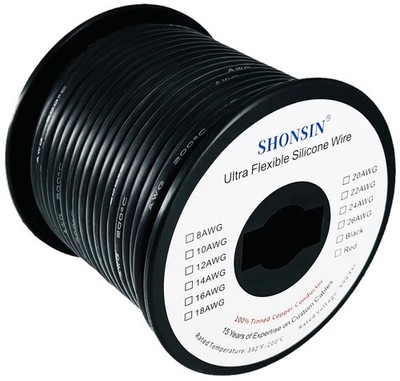 16 Gauge Silicone Wire Spool 100FT Black, Extremely Flexible 16 AWG Automotiv...