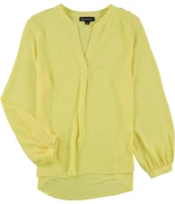 I.N.C Womens Split Neck Pullover Blouse, yellow, L