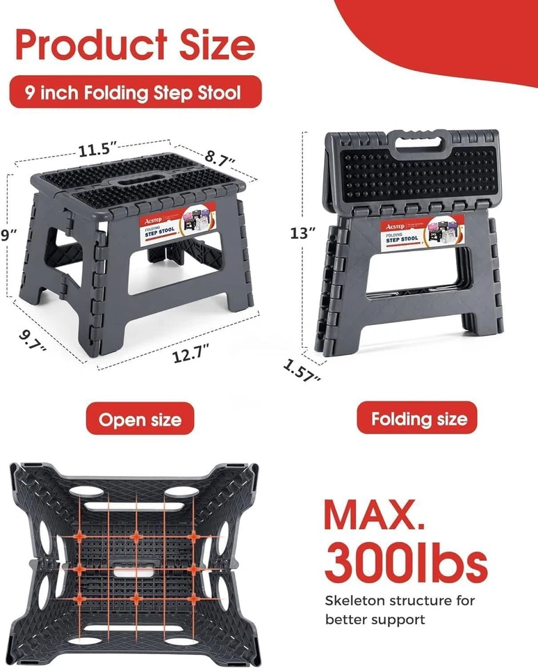 9" Height Folding Step Stool Plastic Foldable Stools Non Slip Dot Surface 1 Pack - Image 4 of 4