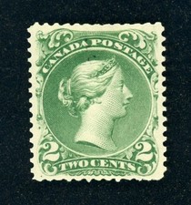 [CANADA] 1868-76 2c Green SC 24 (Perf 12) (HR) Choice Centering / F-VF CA2839