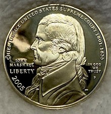 2005 P Chief Justice John Marshal Silver Proof Commemorative Dollar in Capsule