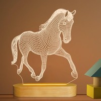3D Illusion Lampe Pferd Nachtlicht Kinder LED Holz Tischlampe 3,3W