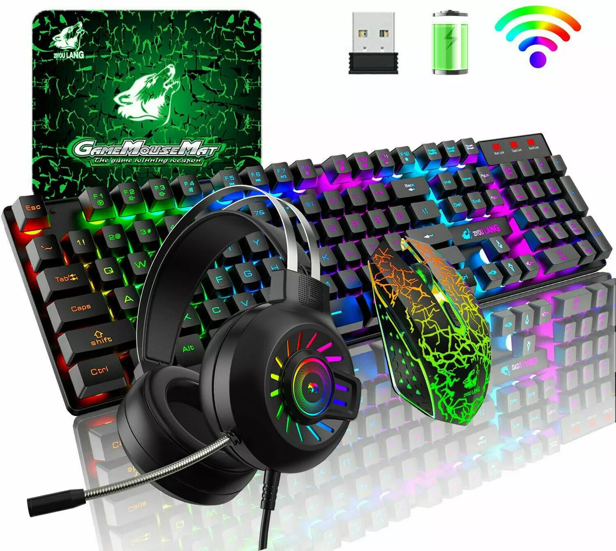 Gaming Keyboard Mouse and Headset Gaming Mouse Pad Wireless For PC Mac PS4  Xbox