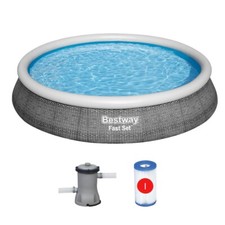 Image of Bestway Family Swimming Pool Fast Set Round Inflatable Above Ground Rattan Print