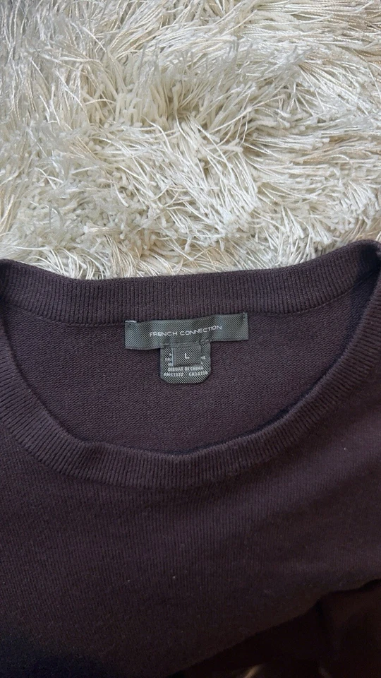 French Connection Women Long Sleeve Side Slit Sweater Midi Dress SZ L Wine - Image 4 of 4