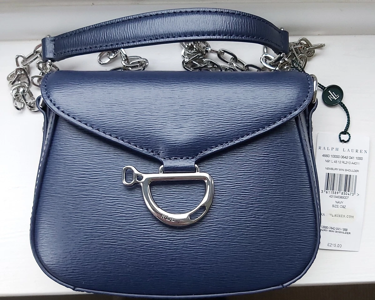 Genuine RALPH LAUREN Navy Newbury Mini LEATHER SHOULDER BAG Chain 