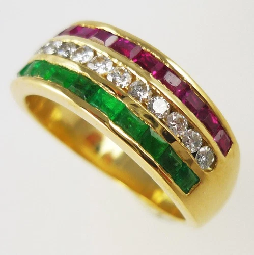 2.25Ct Simulated Ruby & Emerald Princess Cut Wedding Ring 14K Yellow Gold Plated