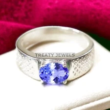Tanzanite Oval Cut Gemstone With 925 Sterling Silver Ring For Men's #A579