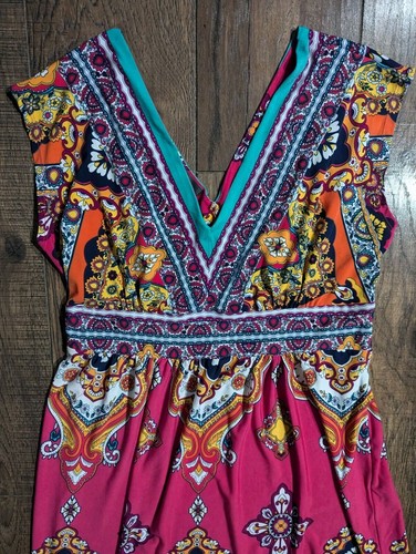 Kiara Women's Bright Colorful Paisley Bohemian Summer Beach Cover Up Size Med - Picture 2 of 17