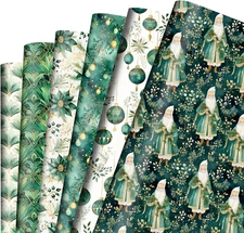 Christmas Wrapping Paper - 6 Green Holiday Design Gift Wrap for Christmas Party