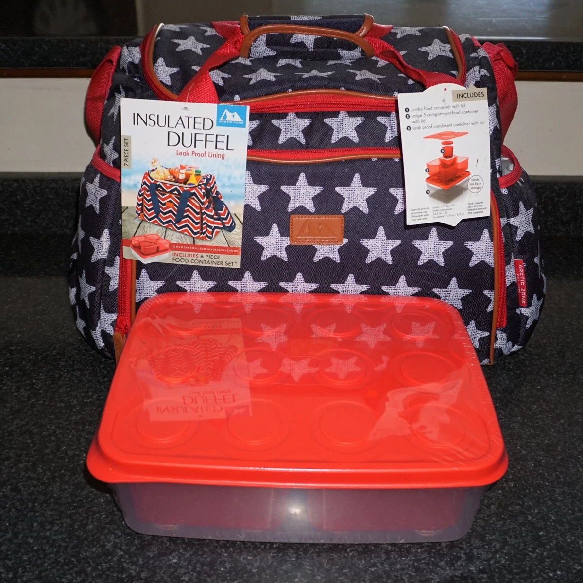 Arctic Zone Insulated Duffel Interlocker Container Set Patriotic Stars Blue AP