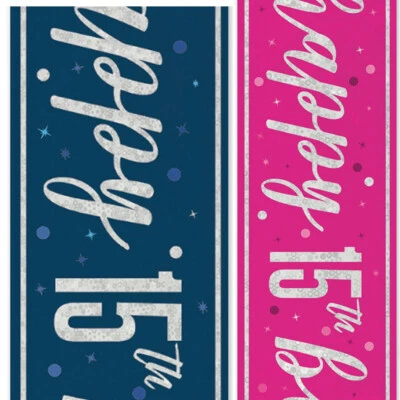 UNIQUE 15th Birthday Banners Age 15 Foil Banner Party Decorations Shiny 9ft Boy/Girl