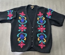Vintage 90's Eddie Bauer Floral Wool Cardigan Sweater Women's Sz Large 